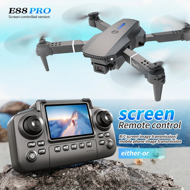Drone Rc Helicopter With Camera - Drone Profesional E88 PRO dengan Layar